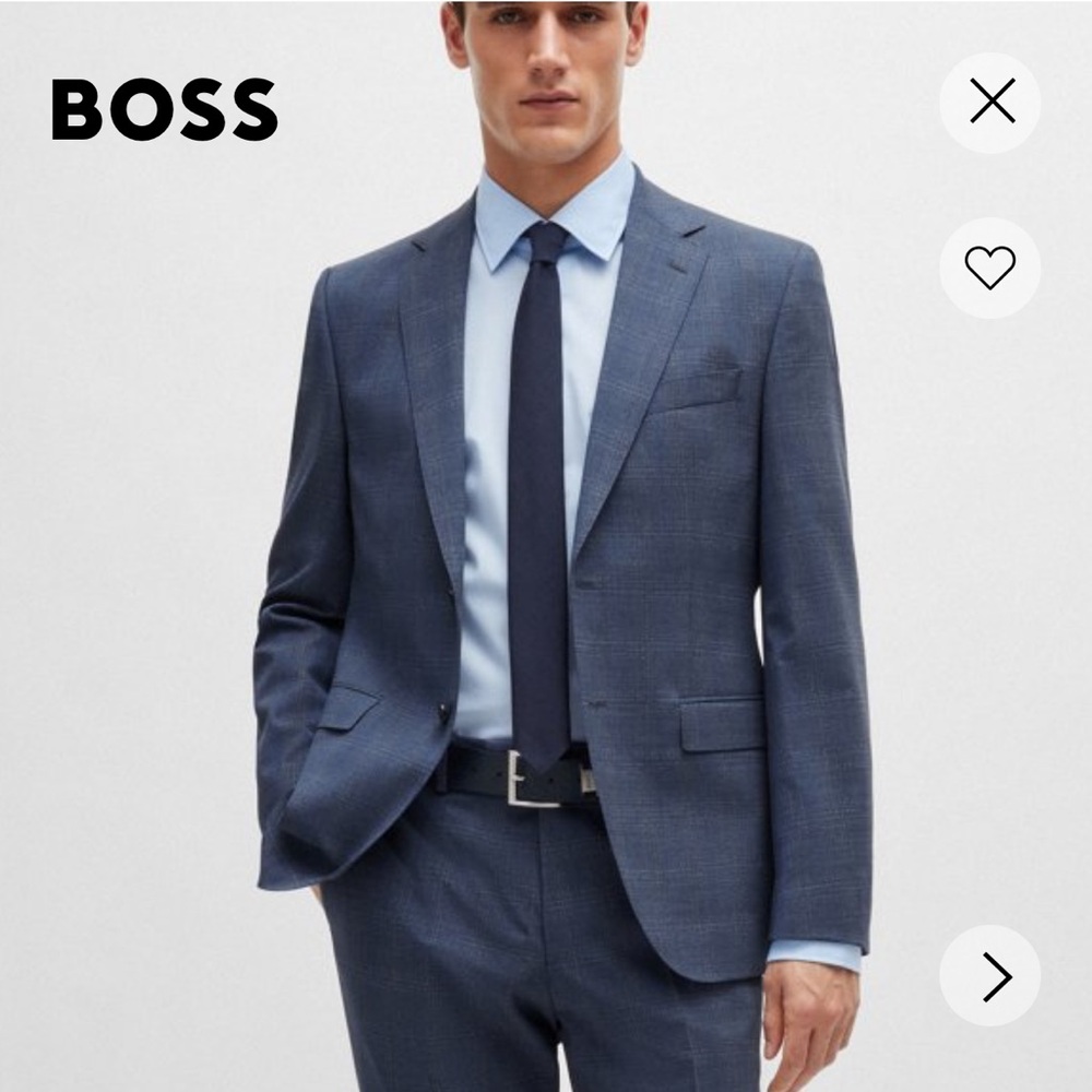 Men’s HUGO BOSS "HUGE6/GENIUS5" SLIM FIT PLAID 100% WOOL TWO BUTTON SUIT - 38R